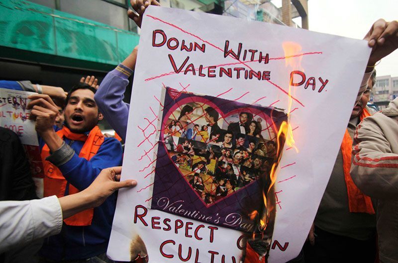Image result for valentines day day protest cartoon india